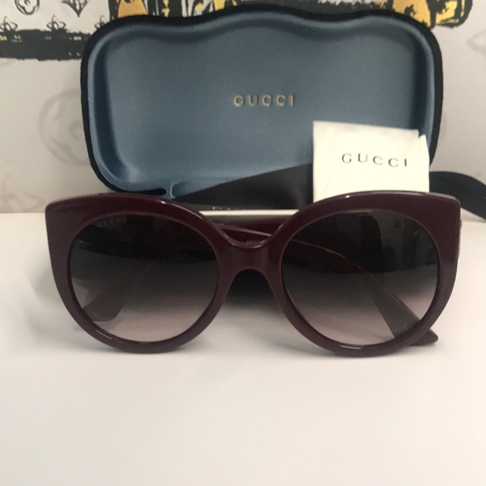New Authentic Gucci GG0325S 007 Burgundy Cat-Eye Sunglasses Red Lenses - Picture 12 of 12